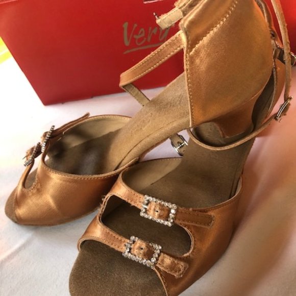 Gold satin ballroom salsa 1.2" heel vegan - Picture 3 of 8